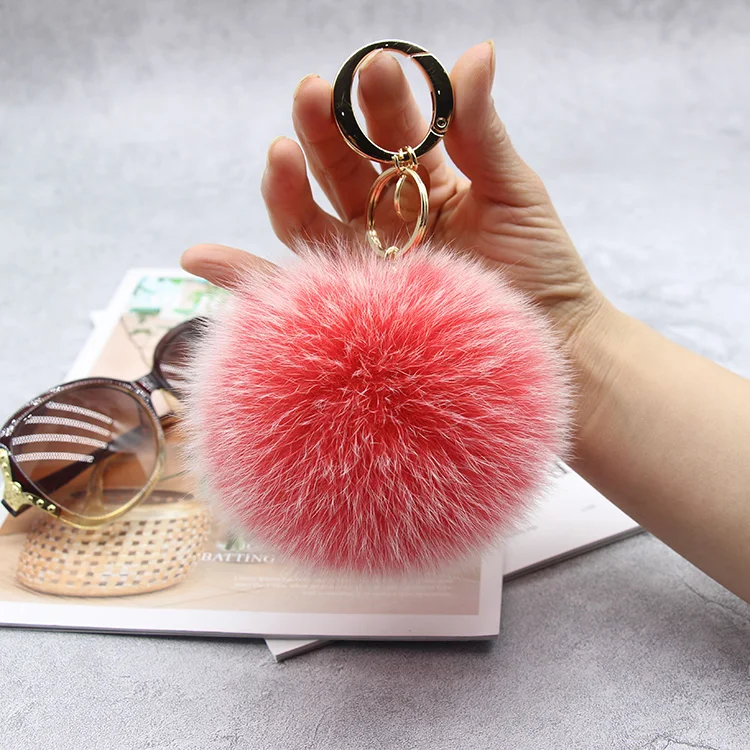 Luxury 13cm Fluffy Real Fox Fur Ball Pom Poms Pompom High Quality Keychain Car Key Chain Metal Ring Pendant For Women F312 | Украшения и