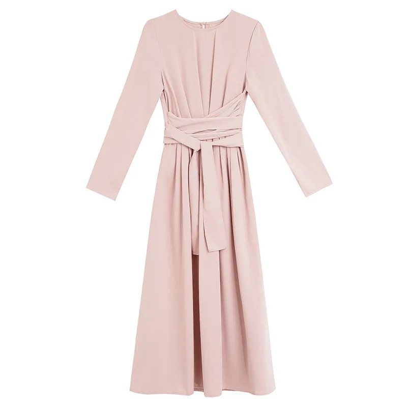 

Long-Sleeved Dress 2021 Autumn The New Temperament Inside Long Bandage Draw Back Thin