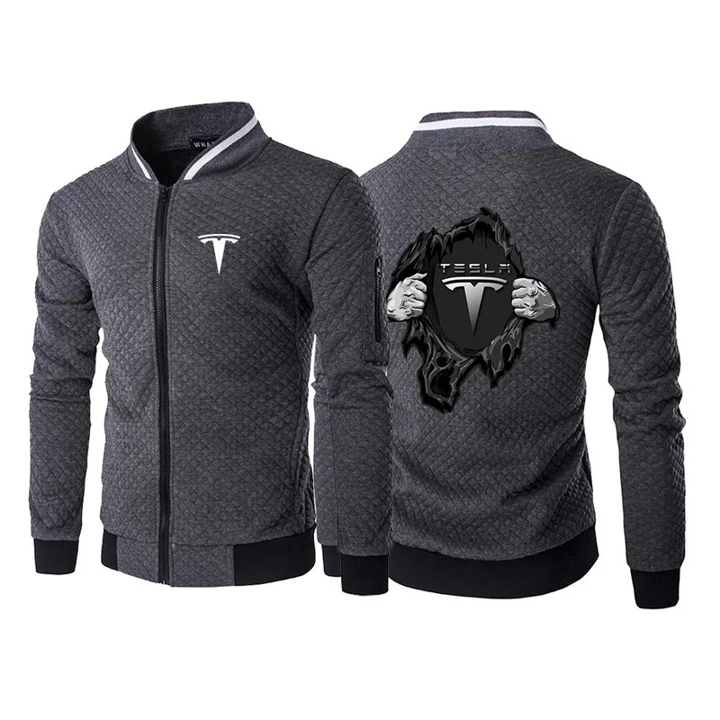 Толстовка мужская зимняя на молнии с надписью Tesla и логотипом автомобиля |