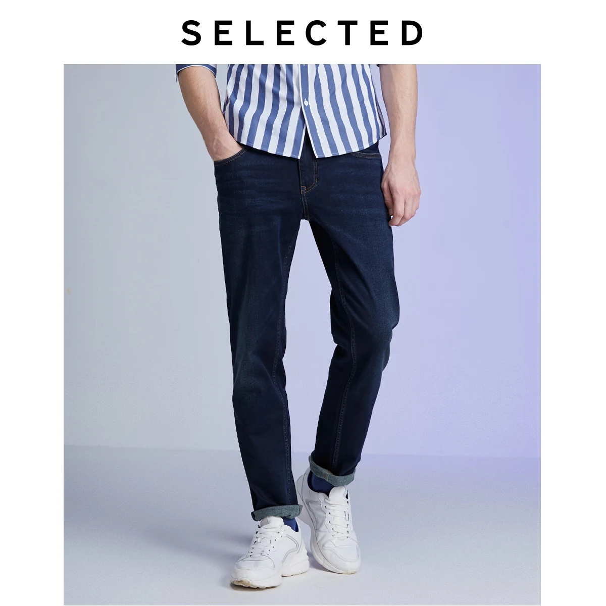 Мужские узкие джинсы из смесового хлопка в стиле LAB | 419432523 - Цвет: DARK BLUE DENIM