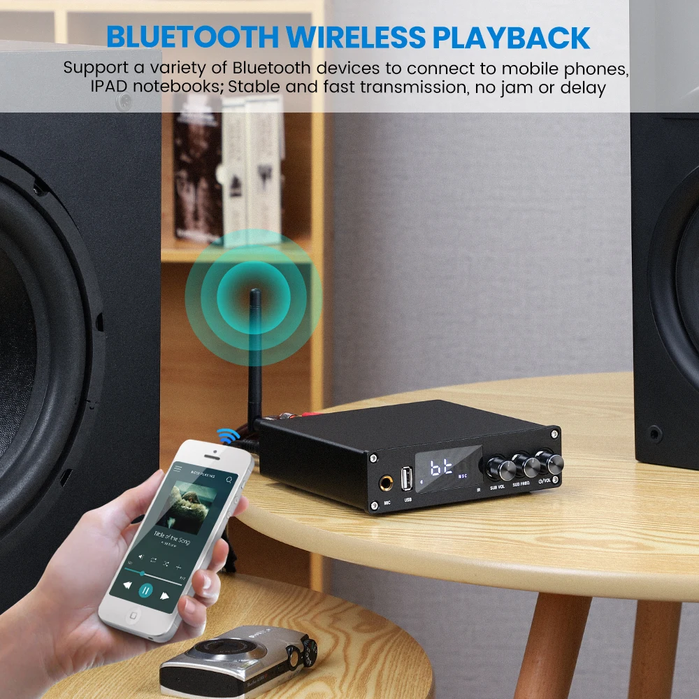 AIYIMA аудио Bluetooth усилитель TPA3116 Hifi стерео 2 1 каналов COAX/OPT/HDMI MIC караоке Amp USB
