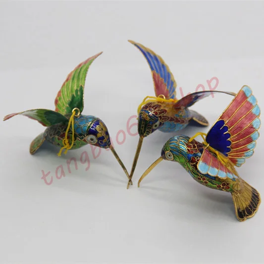 

Old Beijing Cloisonne Crafts genuine copper tire silk pinching enamel ground animal and bird ornaments, one set 3piece