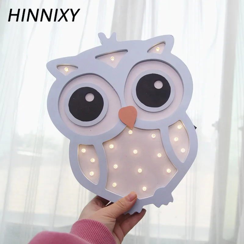 Hinnixy сова кошка ночник для детской спальни Декор лампа розовый синий дерево