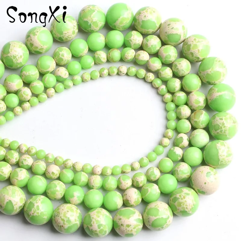 Natural Stone Green Sea Sediment Jaspers Bead 4/6/8/10/12MM Round Loose Beads For Jewelry Making Diy Bracelets Necklace 15 Inch | Украшения