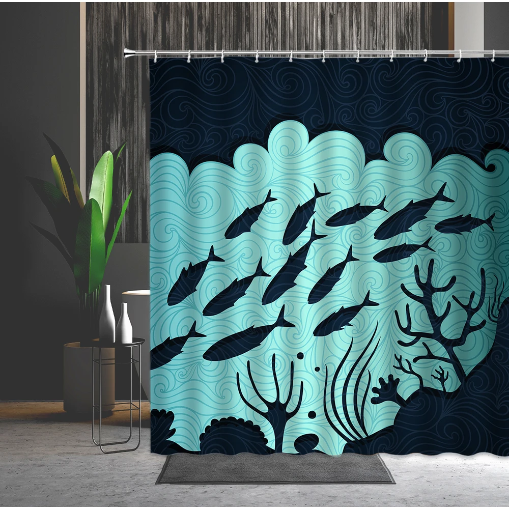 Душ Шторы набор рыбы группы морской волны Небесно-Голубой солнечного света птица