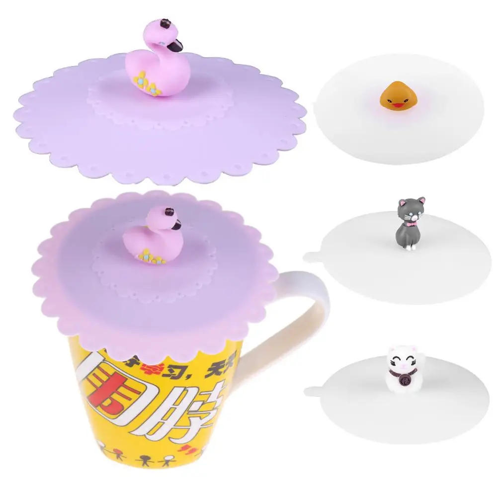 1 шт. силиконовая крышка для стакана с ложкой в виде милых мультяшных