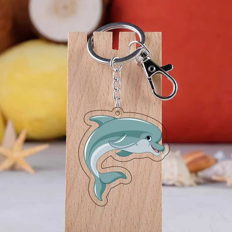 

Cute Whale Shark Dolphin Cartoon Keychain Marine Animal Acrylic Keychains Men Women Bag Car Pendant Keyring Accessories Gift