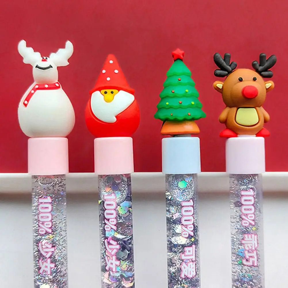 

Милая Рождественская ручка с подсветкой, Санта-Клаус, жидкий Блестящий песок, блестящая сказочная ручка с черными чернилами, творческий под...