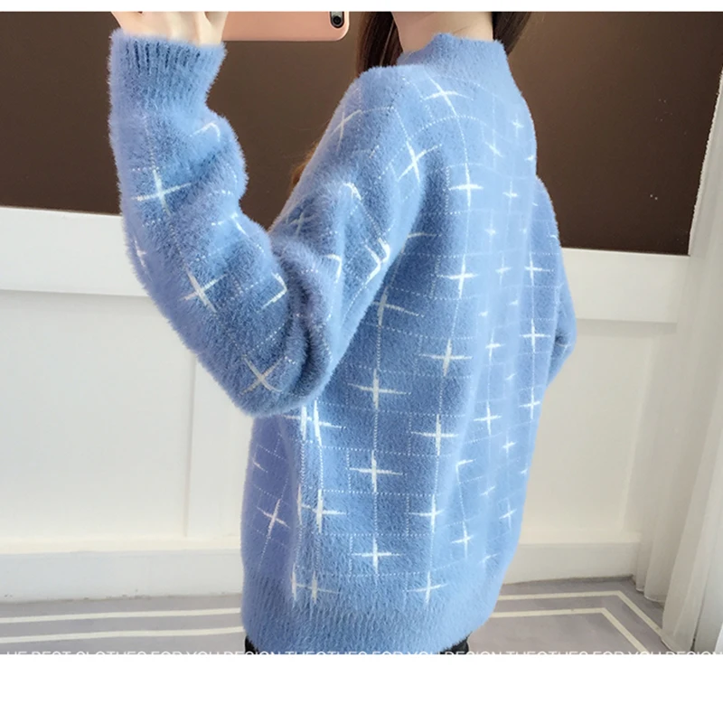 Теплый Женский свитер-пуловер свитер с рисунком мохер толстый плюш шерсть зима