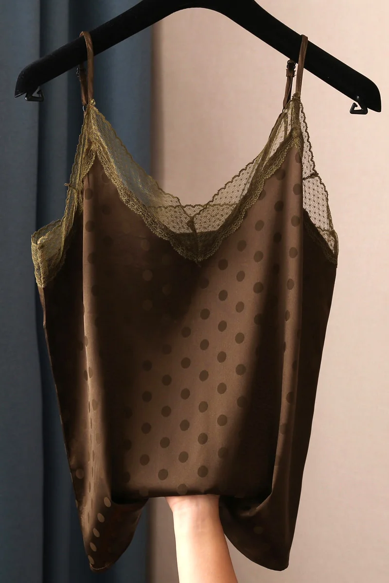 

Stitching Lace Sexy V-neck All-match Inner Polka Dot Camisole 2021 Spring and Autumn New Women's Sling Tops