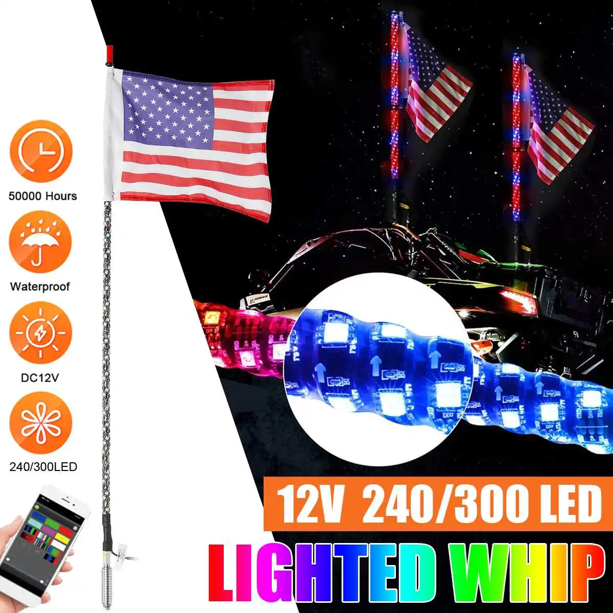 

3/4FT RGB Waterproof Bendable Remote Control Multi-color LED Flagpole Lamp Light Super Bright Whip Light for SUV ATV UTV, RZR