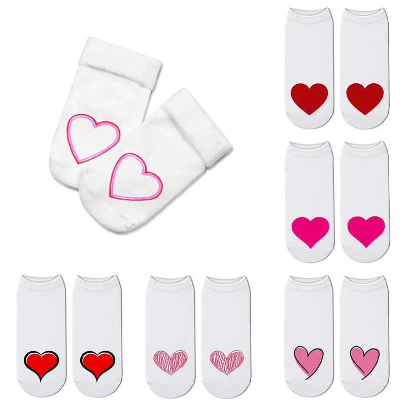 Harajuku Короткие носки для женщин милый Принт красное сердце уличная дышащий