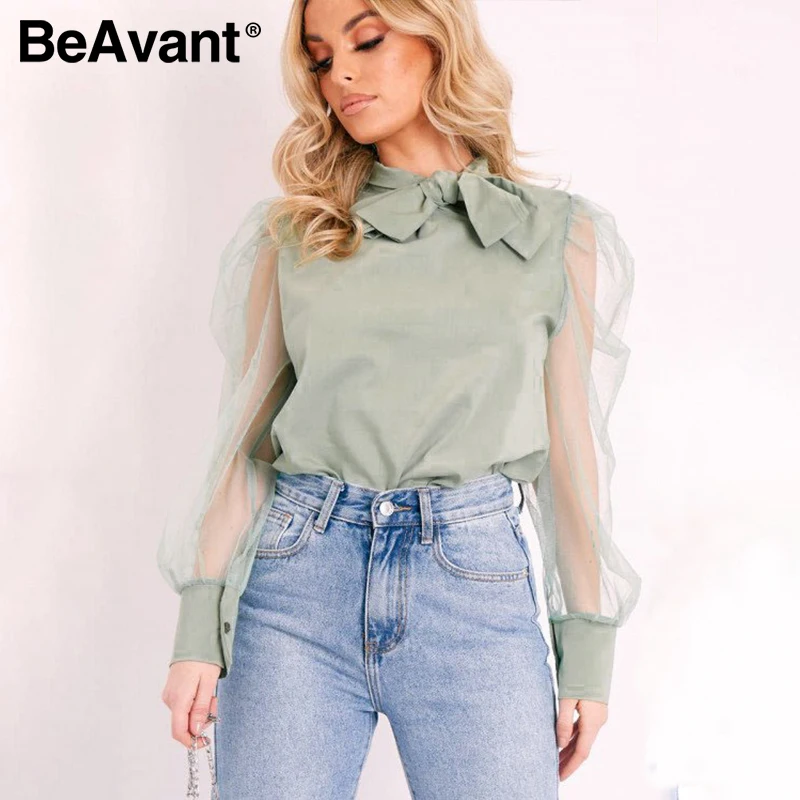 Женская блузка с галстуком бабочкой BeAvant Элегантная длинными рукавами из газовой