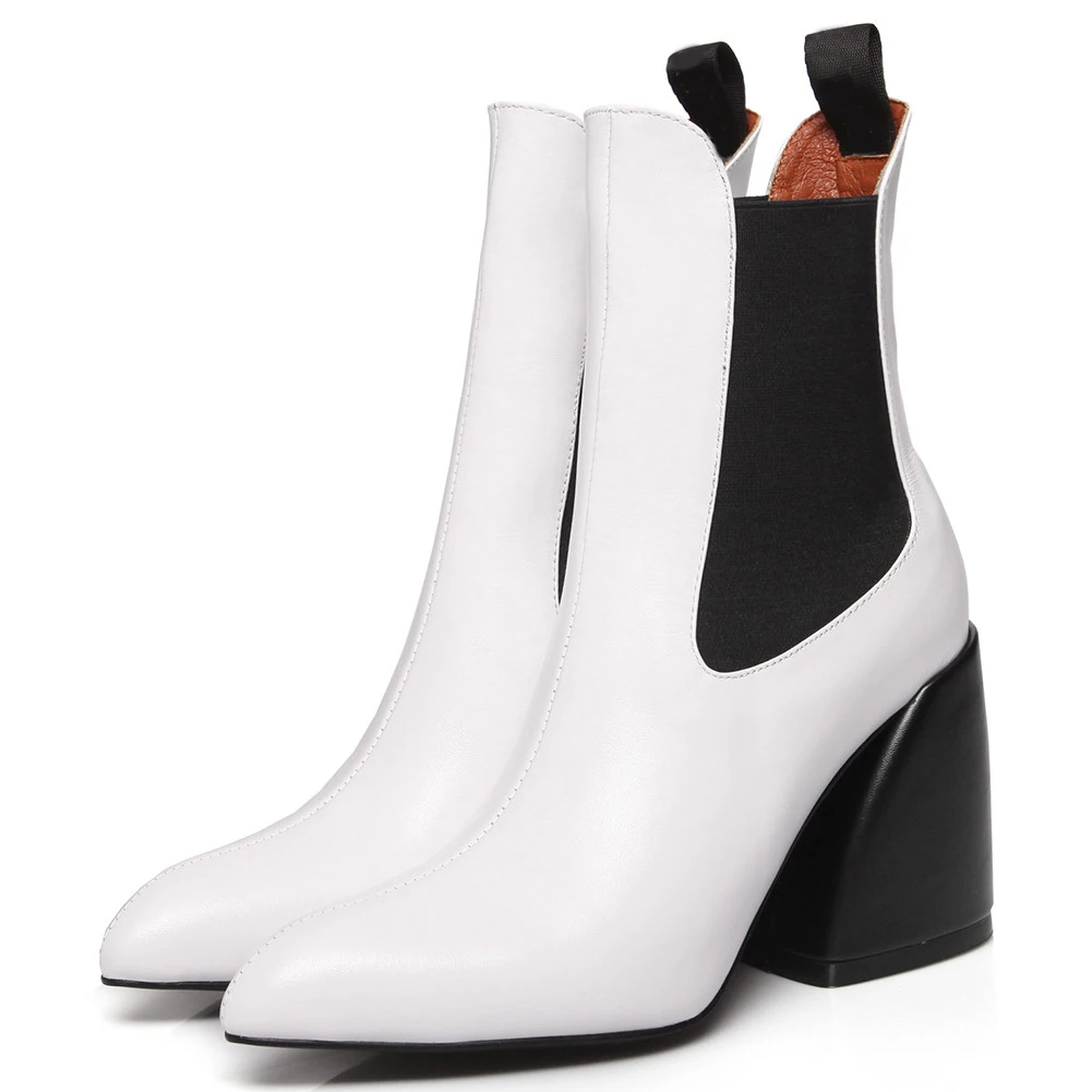 white 1 no fur BONJOMARISA; Новинка; Размеры 33-43; Роскошные брендовые дизайнерские ботиночки; женские Качественные ботильоны из натуральной кожи; коллекция года; женская обувь на высоком каблуке - Цвет: white 1 no fur