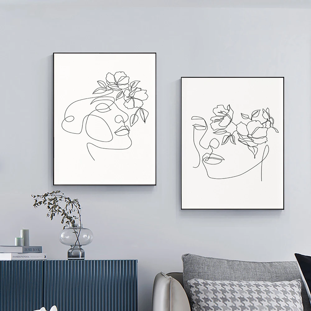 

Abstract Line Floral Face Poster Feminine Beauty Canvas Painting Minimalist Art Print Wall Picture For Living Room Home Decor