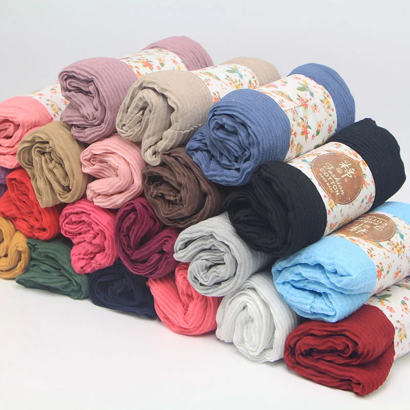 Хлопковый льняной шарф, длинный глушитель, банданы, головной платок, шарфы для женщин, плиссированный головной платок, модная повязка на гол...