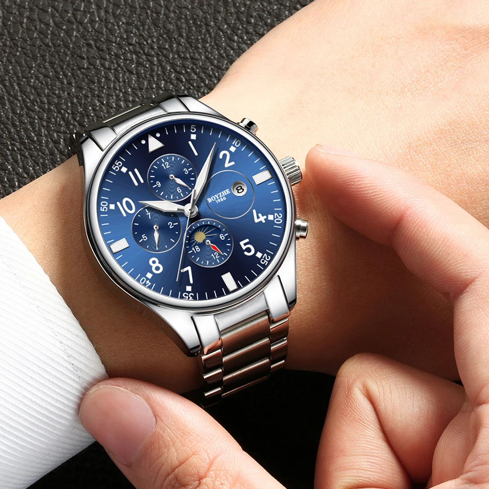 

BOYZHE 2020 New Men Automatic Mechanical Watch Stainless Steel Fashion Luxury Brand Military Waterproof Business Sports Watches