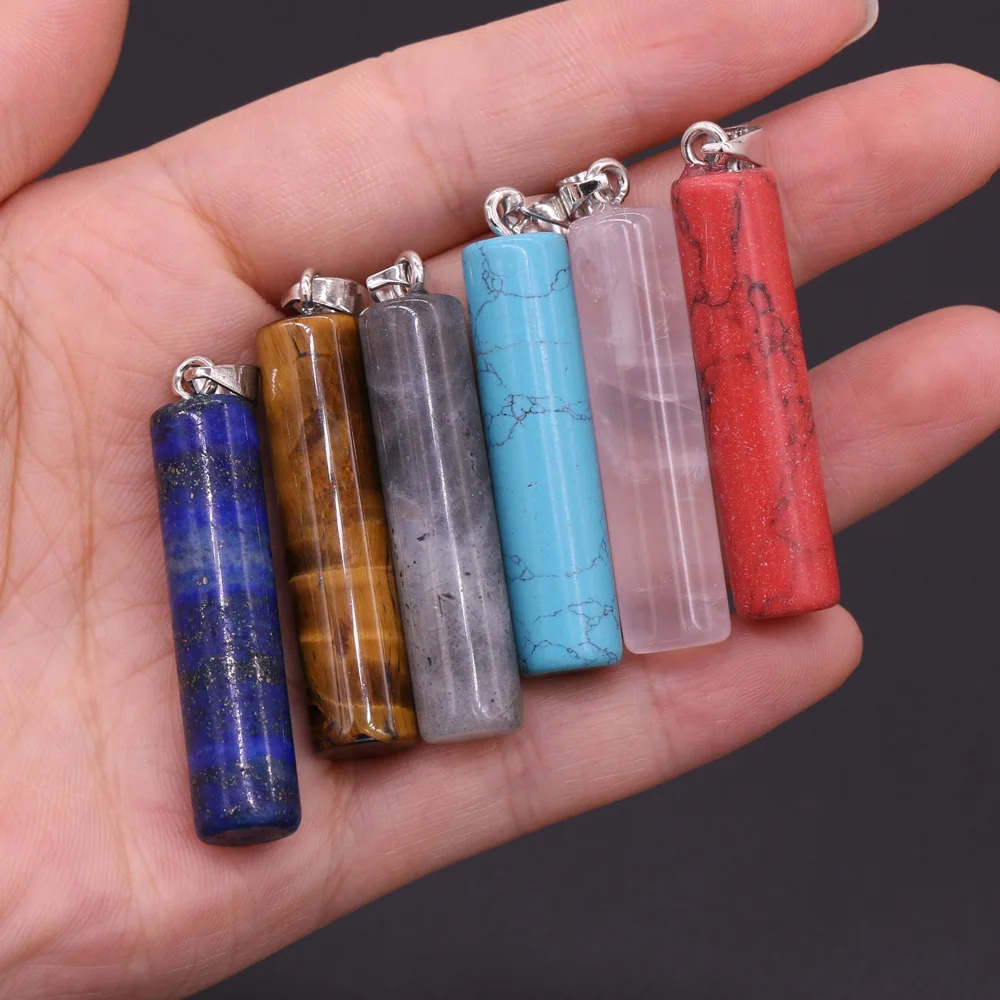 

1pcs Natural Cylindrical Damation Jaspers Rose Quartzs Stone Pendant for Earring Necklace Jewelry Making Women Gift Size 10x43mm