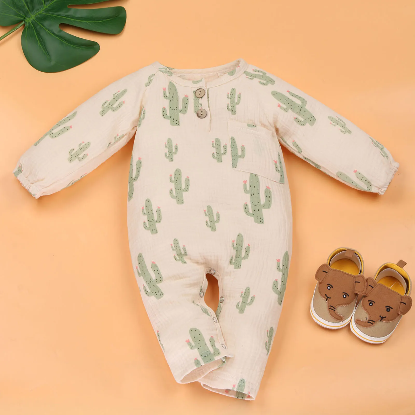 

Комбинезон для новорожденных, из хлопка и льна, на пуговицах