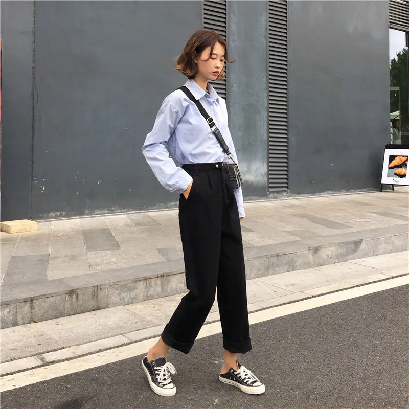 

Women Harem Jeans Pants Fashion High Waist Loose White Denim Mom Jeans Female Black Buttons Trousers Spring 2020 New Streetwear