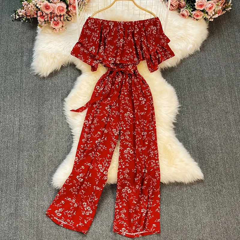 Элегантный женский комбинезон JulyPalette с цветочным принтом 2021 Летний оборками и