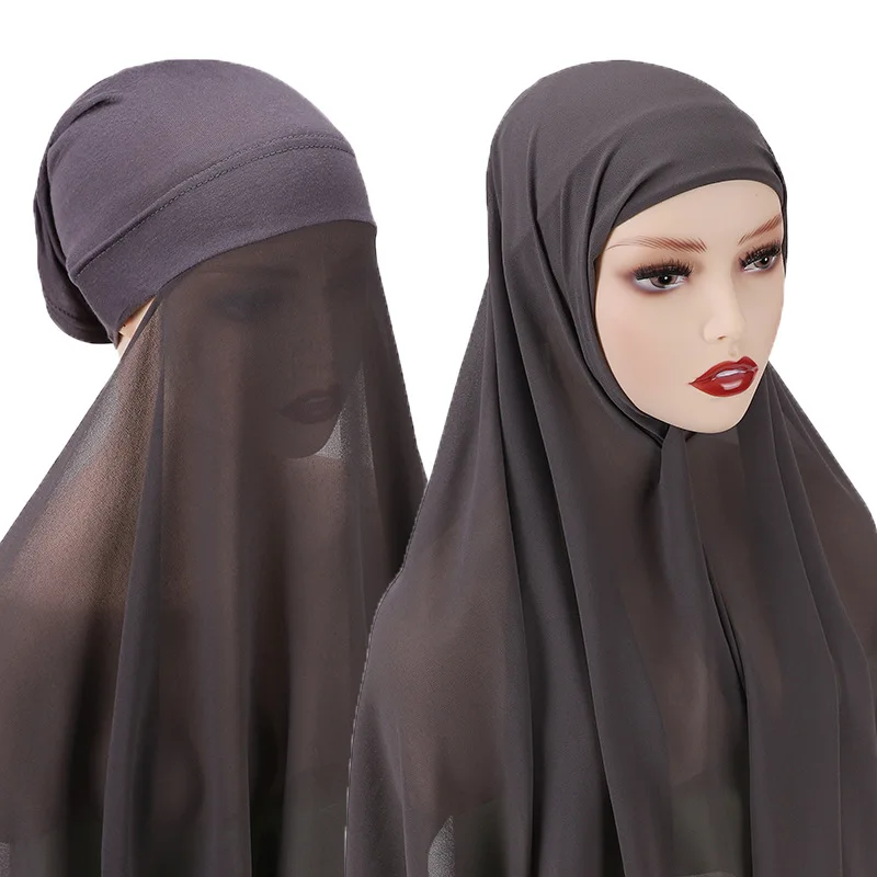 2021 Fashion Chiffon Hijab Scarf Under Cap 2 in 1 Muslim Veil Scarves Women Islam Underscarf Headscarf Fashion Turban Headwrap