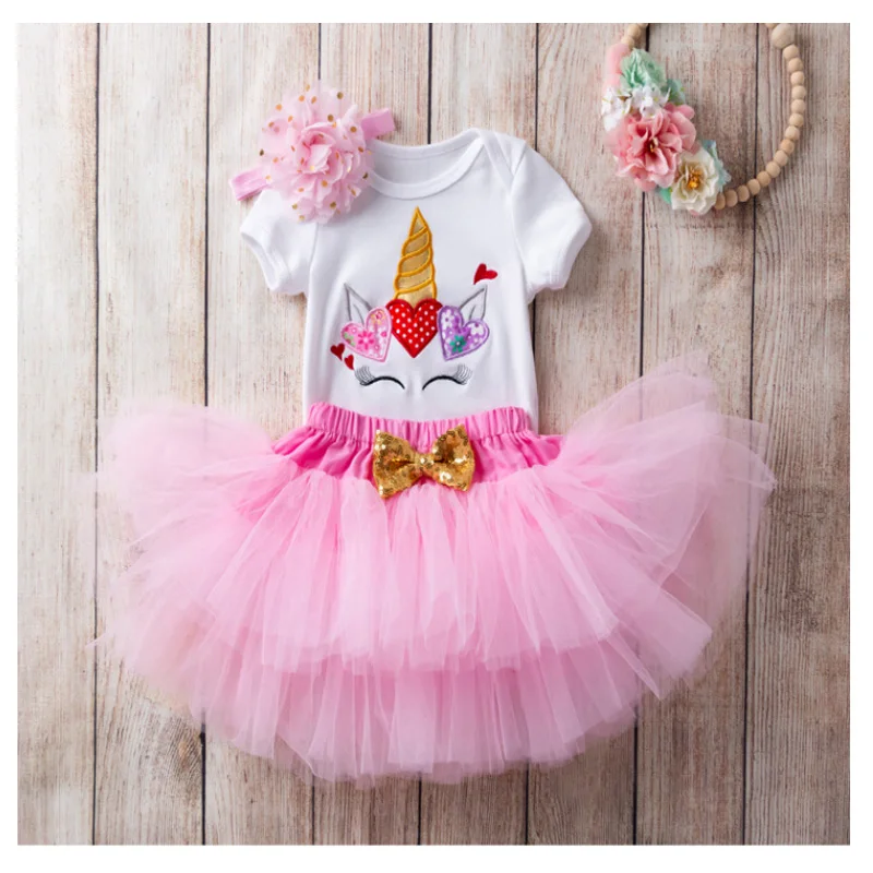 Наряд для первого дня рождения Сетчатое платье-пачка девочек с принтом на 1 год