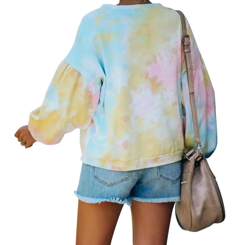 

Spring Autumn Women Long Sleeve Tie-dye Print Top Fashion Round Neck Casual Loose Tops for Women Ladies