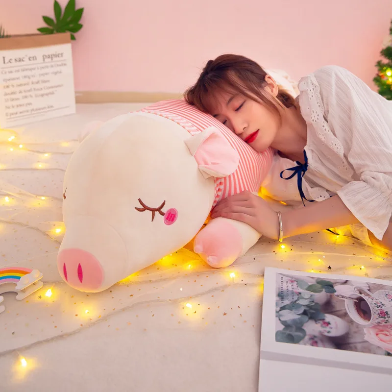Cute Pig Pillows Wearing Plush Toy Super Soft Cartoon Pregnancy Pillow 60cm 110cm Long To Sleep Vs Pink Blue Brown | Дом и сад