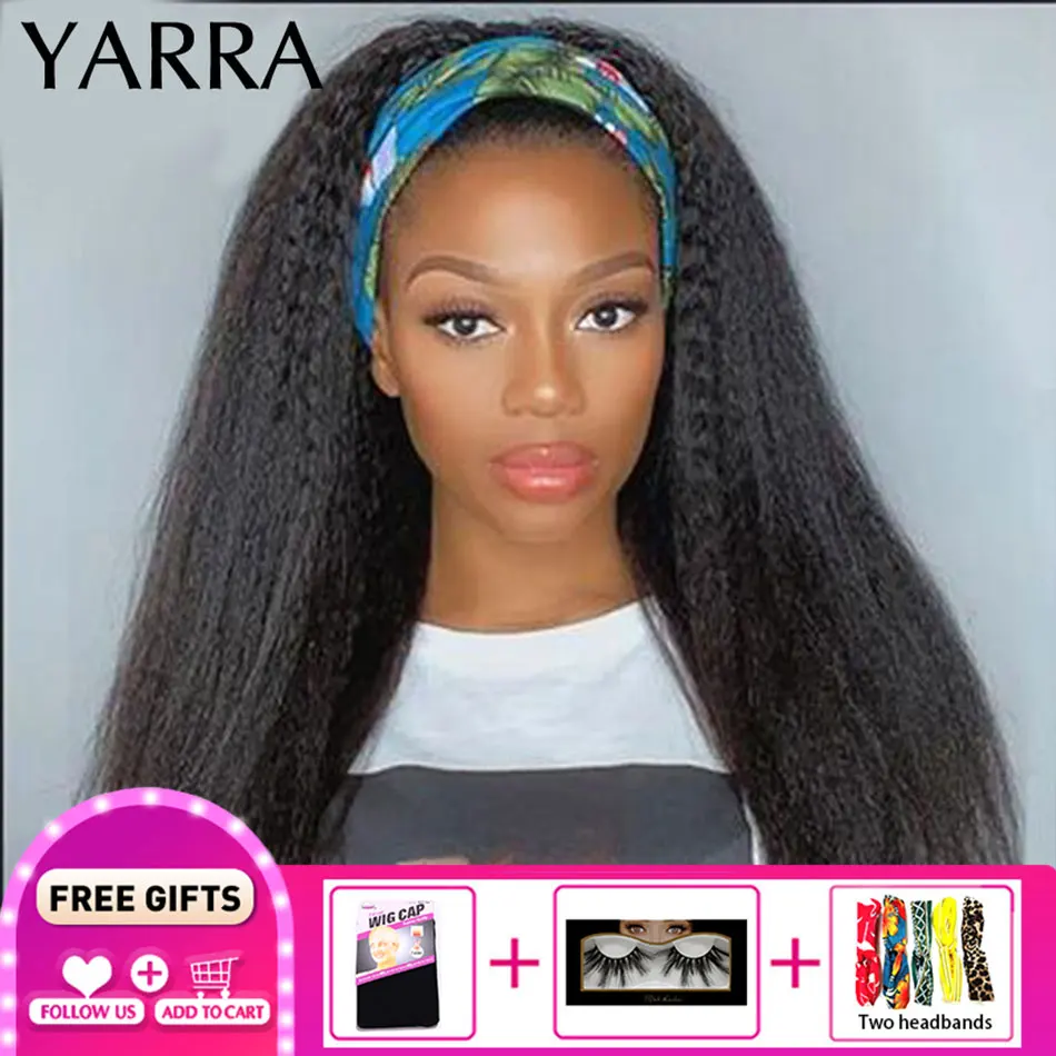 

Headband Wig Human Hair Kinky Straight Indian Remy Human Hair Wig With Headband Attached No Glue Machine Made 180 Density Yarra