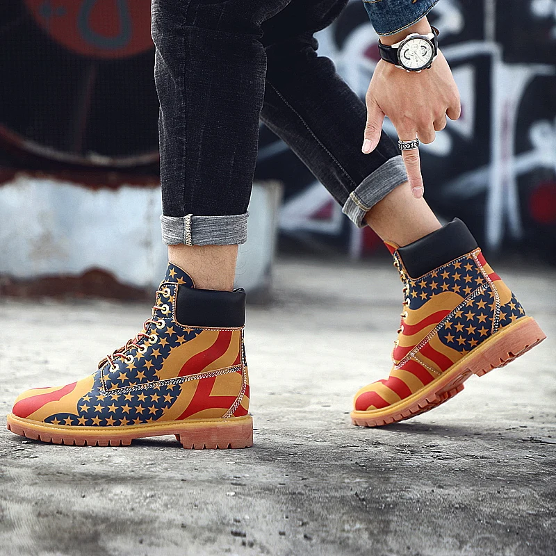 Мужские кожаные ботильоны Желтые Повседневные мотоциклетные ботинки для