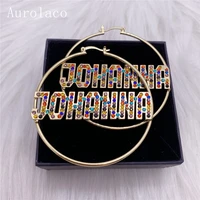 aurolaco custom name earrings with colorful diamond custom bling hoop earring custom hiphop sexy jewelry for women holiday gifts