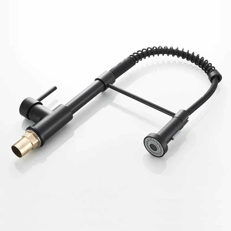 

Matte Black Tap Spring Pull Down Kitchen Sink Faucet Single Hole Hot & Cold Water Mixer Crane Tap With Spray Kitchen Faucets