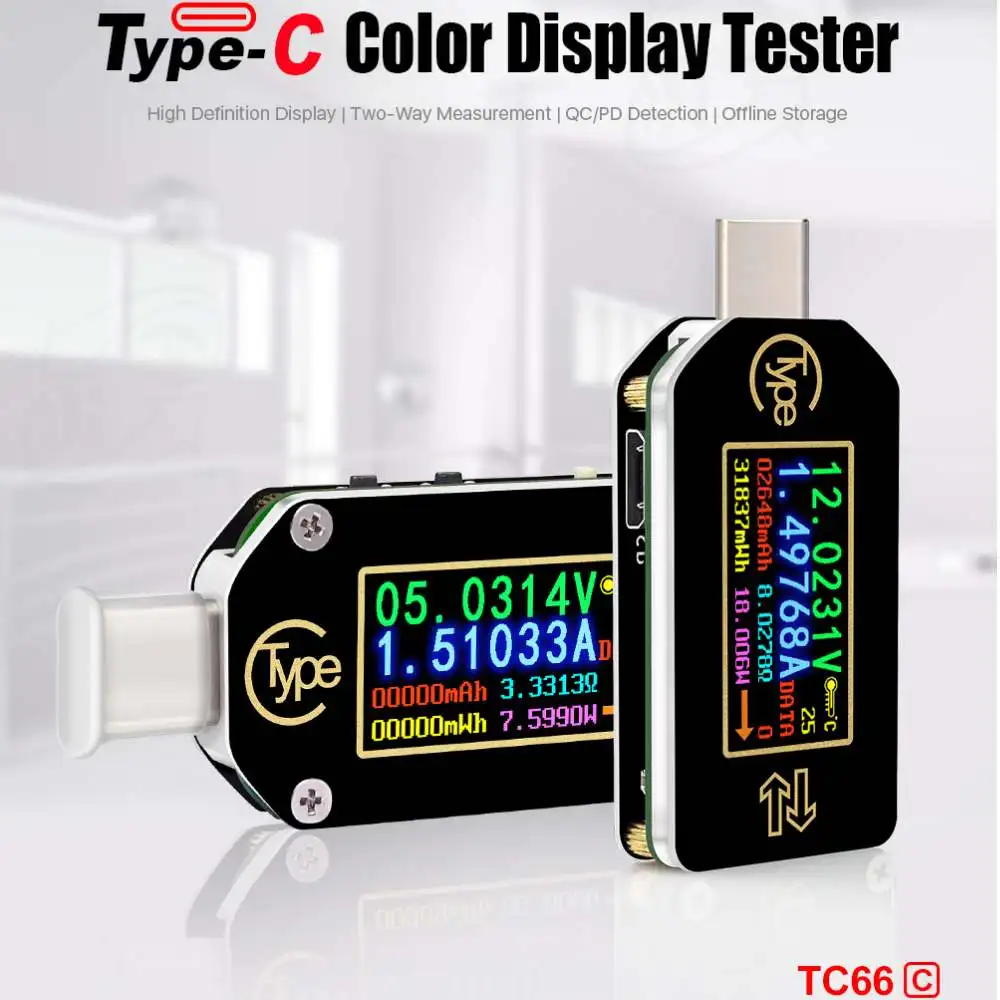 

RIDEN TC66/TC66C Type-C PD Trigger USB-C Voltmeter Ammeter Voltage 2 Way Current Meter Multimeter PD Charger Battery USB Tester
