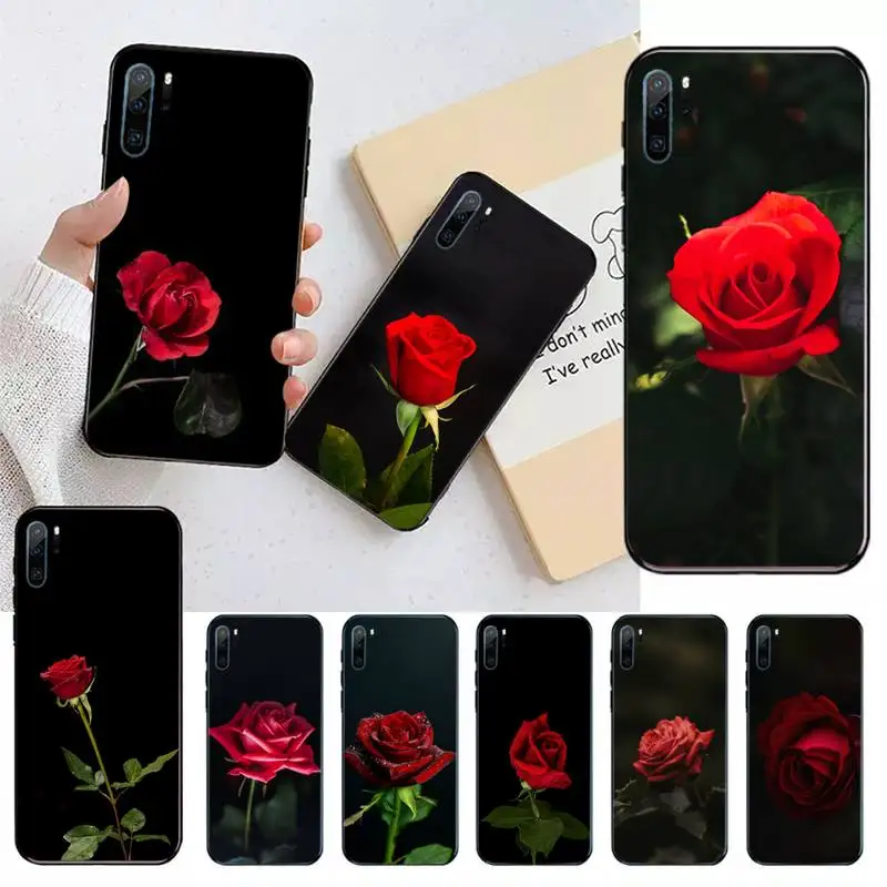 

Bright Red Rose Flowers pattern Phone Case For Huawei honor Mate 10 20 30 40 i 9 8 pro x Lite P smart 2019 nova 5t