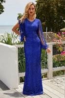 sequins formal gown silverblueblackgold robe de soiree women prom party dresses 2021 elegant long sleeves evening dress
