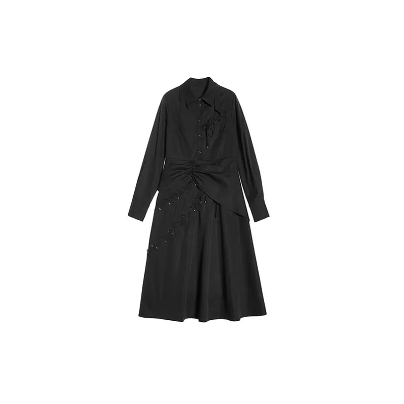 

XITAO Spring New False Two Pieces Dress Solid Color Irregular Patchwork Drawstring Lace Up Casual Fashion Women All-match ZY5153