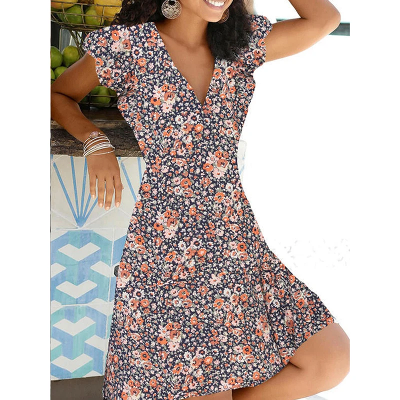 

Boho Polka Dot Print Mini Dress Shirt Casual Elegant Dress Party Dress Retro Skirt 2020 Summer For Women's Orange Midi Dresses