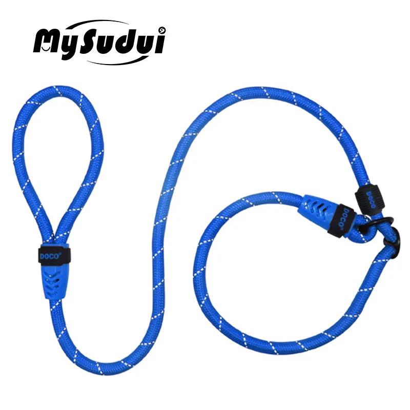 blue MySudui Светоотражающий Поводок для собак, нейлоновый ремень для собак, поводок для бега светится в темноте, поводок для домашних животных, черный питбультерьер - Цвет: blue