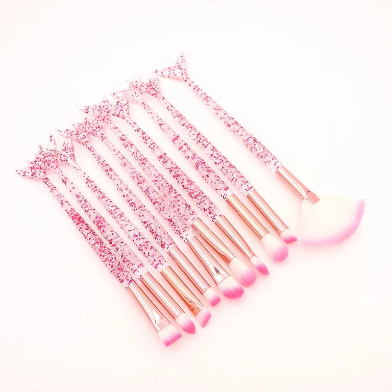 10 шт. Розовый Русалка макияж набор кисточек для теней Румяна Основа кисть для губ Кристалл Алмаз макияж набор кистей maquiagem