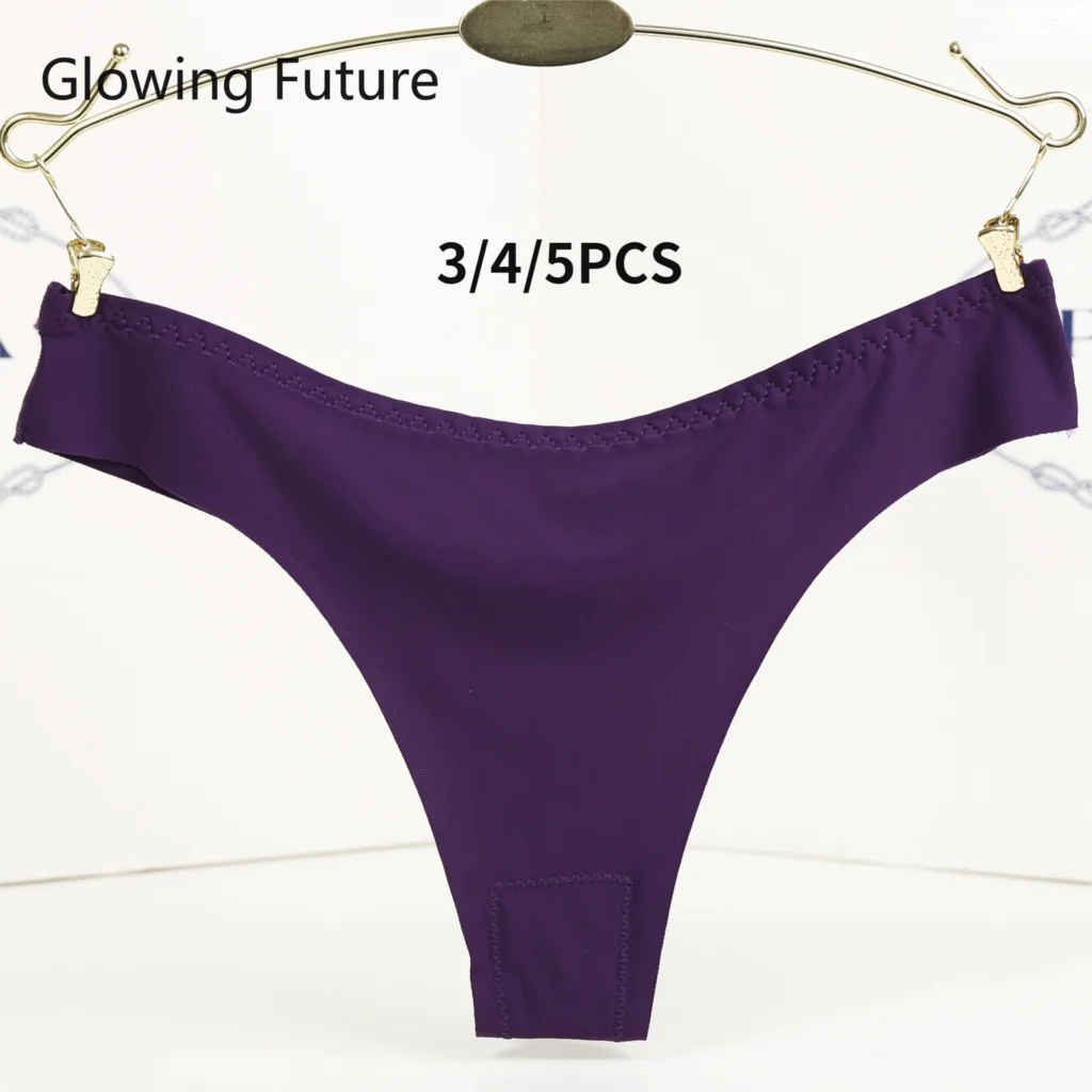 3/4/5PCS Sexy One-piece Thong Ice Silk Lingerie Femme Seamless Underwear Pure Cotton Bottom Cloth Solid Color Lure Panties | Женская
