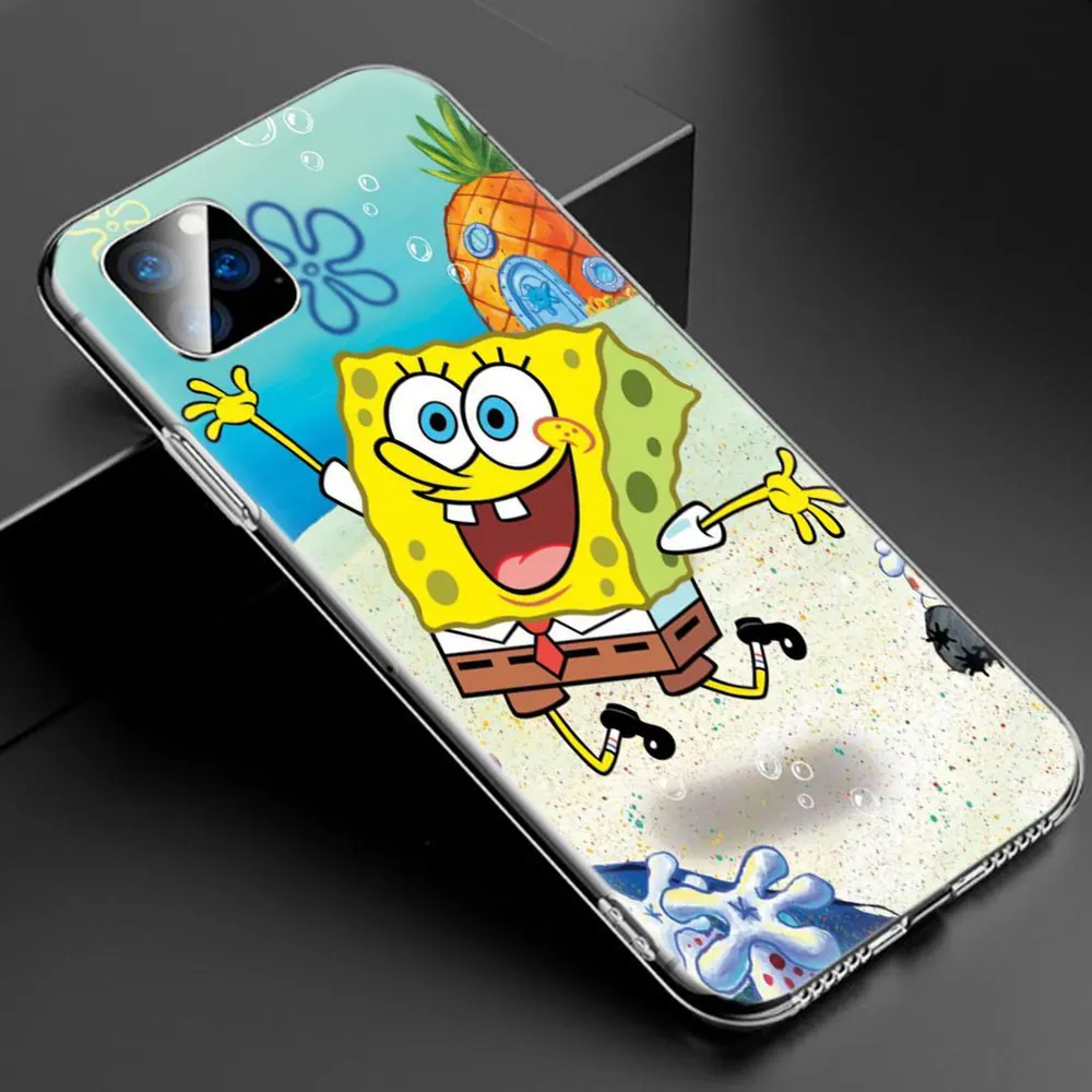 002 Милый мягкий силиконовый прозрачный чехол с губкой Бобом для Apple iPhone 11 Pro XS Max X XR 6 6s 7 8 Plus 5 5S SE Модный чехол - Color: 002