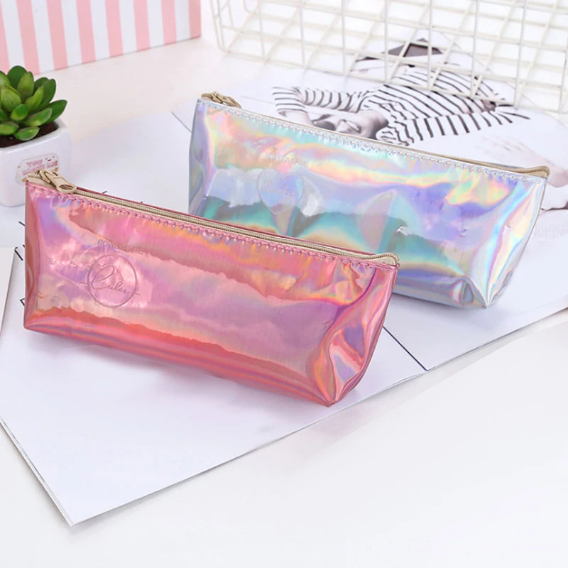 Iridescent Pencil Case Quality Pu School Supplies Stationery Gift Holographic Bag Cute Box Tools | Канцтовары для офиса и дома