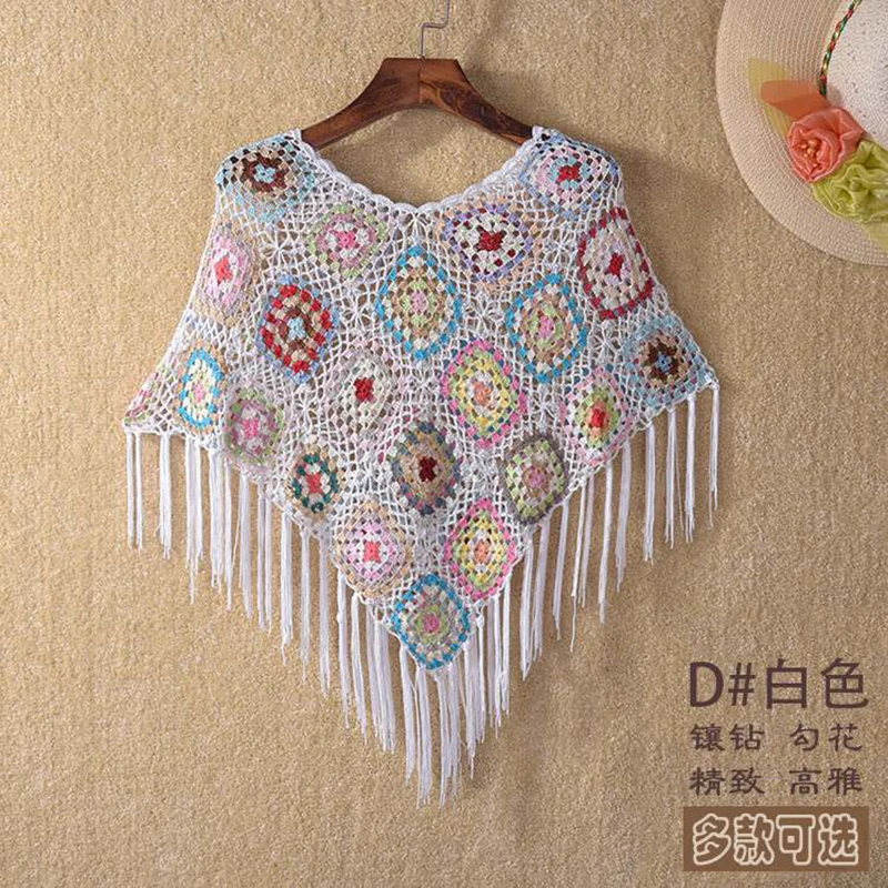 Шаль с кисточками пончо Пашмина вязаная крючком кружевная накидка для защиты от