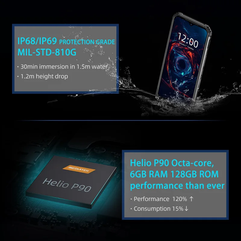 DOOGEE S95 смартфон 6 3 дюйма ГБ ОЗУ 128 Гб ПЗУ IP68/IP69K 5150 мАч Helio P90 Восьмиядерный Android 9 0 Pie