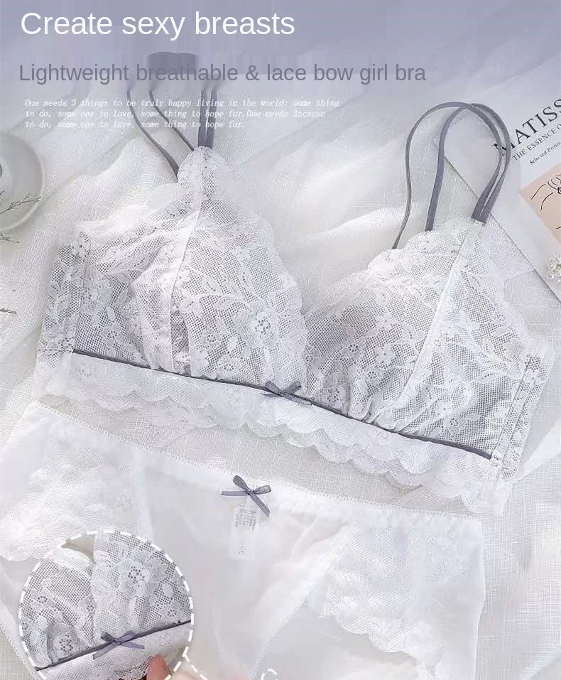 Japanese  Bra Briefs Set Sexy Lace Underwear Fashion Push Up Comfort Brassiere Female No Steel Ring Small Chest Sexy Lingerie