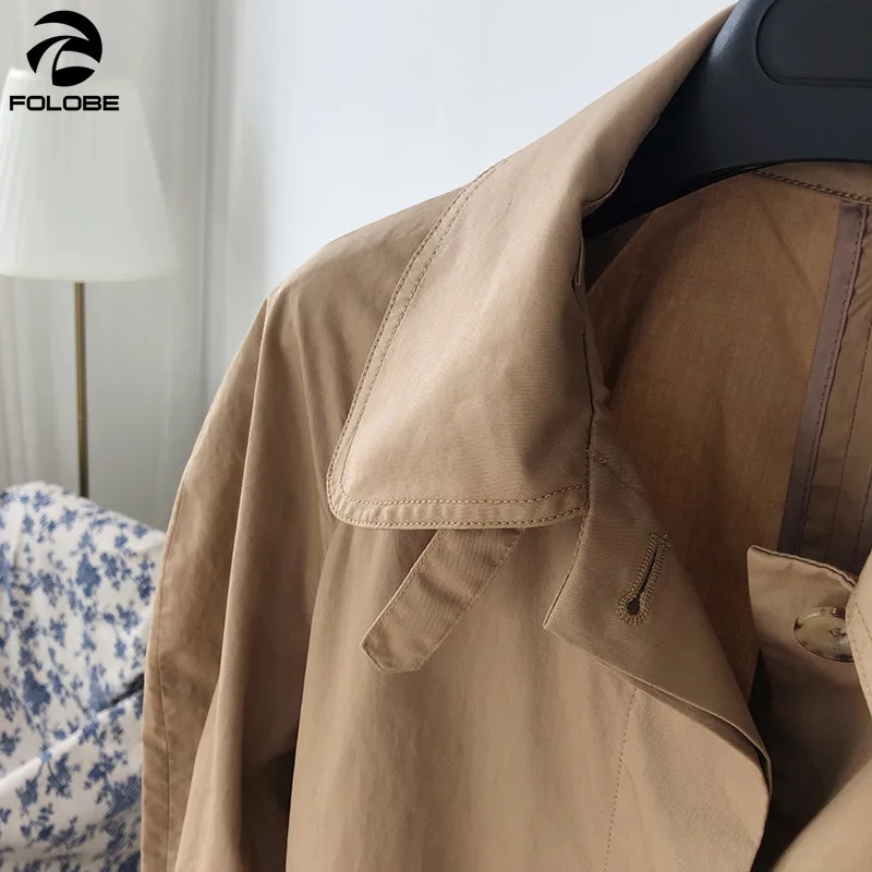 

FOLOBE Korean Khaki Women's Windbreaker Lapel Collar Long Sleeve High Waist Sashes Loose Casual Jackets Female 2020 Fashion