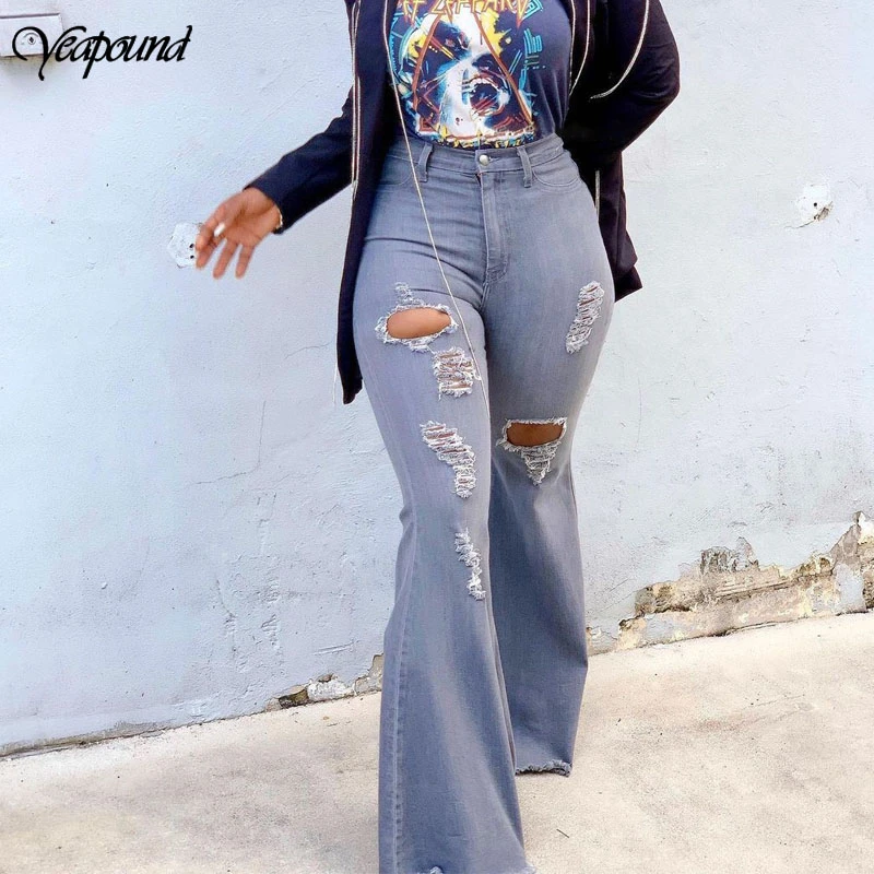 

Джинсы женские с завышенной талией, рваные джинсы-клеш с колокольчиком, в стиле пэчворк, весна-осень