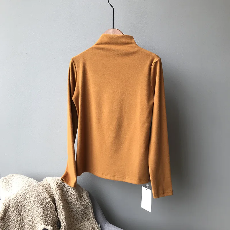 Mooirue Autumn Women Orange Velvet T Shirt High Waist Blue Tee Shirt Slim Korean Style Tops