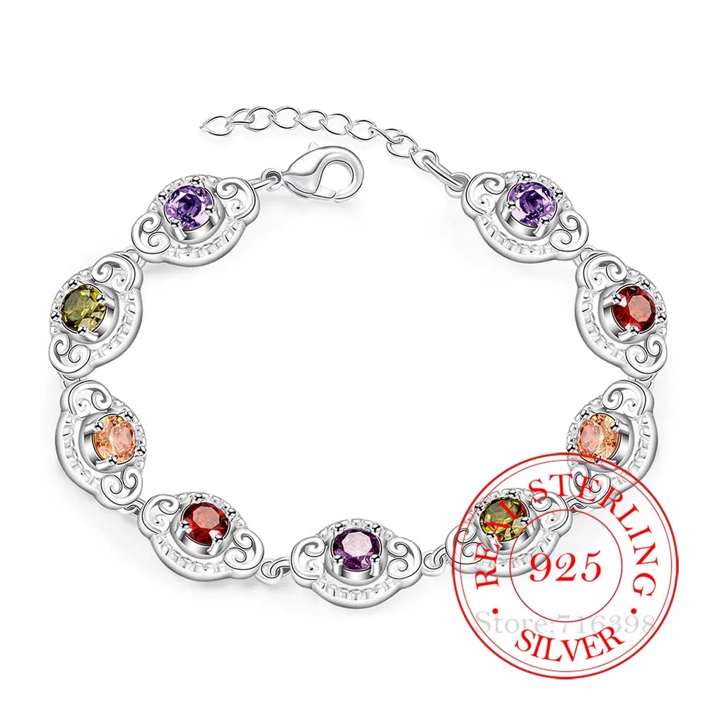 

Красивые красочные разноцветный цирконий браслеты 925 стерлингового серебра крученая со вставками женские браслет ювелирные изделия Лидер ...